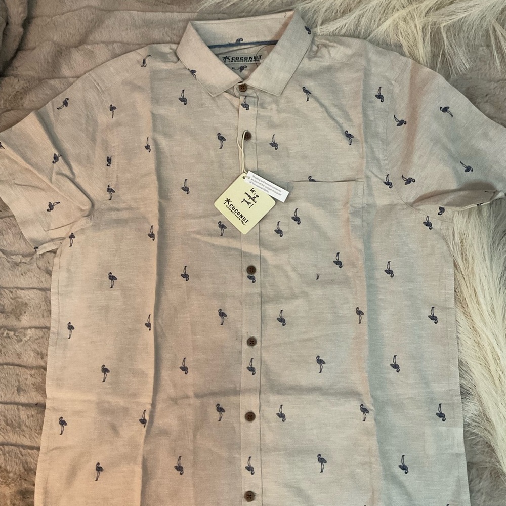 Cream Casual Button Down Shirt with Long Sleeves and Lightweight Fabric